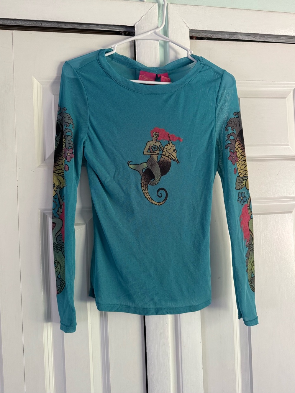 THALIA Sodi Authentic Y2K Sheer Swimsuit Cover Shirt Mermaid Tattoo Sleeves